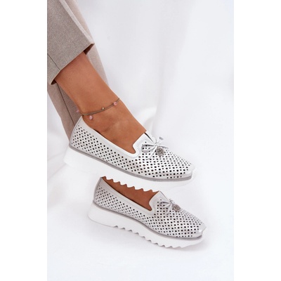 S. Barski Dámské Kožené Polobotky S Ažurovým Designem Z Přírodní Kůže D&A šedá