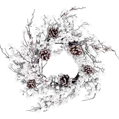 MagicHome Závesný veniec so zasneženými guličkami a šiškami 50 cm