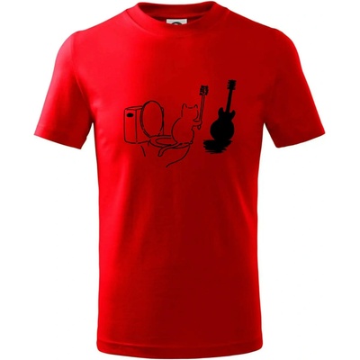 Mačka a gitara WC tričko detské červená