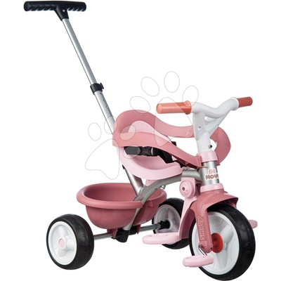 Smoby s opierkou a voľnobehom Be Move Comfort Pink Tricycle s nastaviteľnou vodiacou tyčou a tichými EVA kolesami