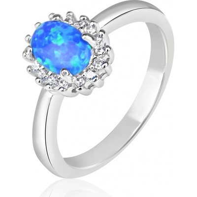 Meucci Stříbrný prsten s modrým oválným opálem a zirkony SR148