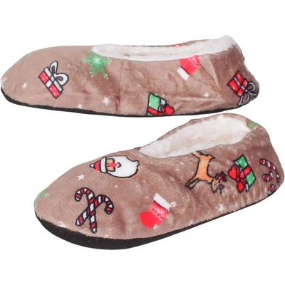 Дамски коледни пантофи-балеринки в цвят капучино