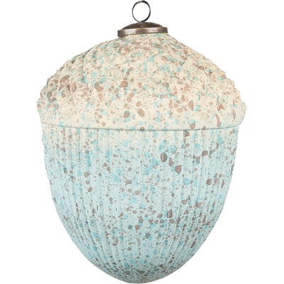 Clayre & Eef Béžovo-tyrkysová vánoční skleněná ozdoba žalud XL Ø 15*20 cm