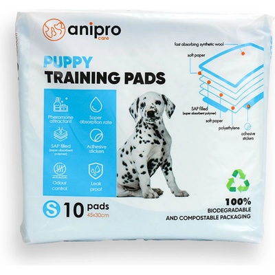 Anipro Puppy Pads Small - Хигиенни памперси/ подложки с пет слоя за бързо попиване, 45/ 30 см. - 10 броя