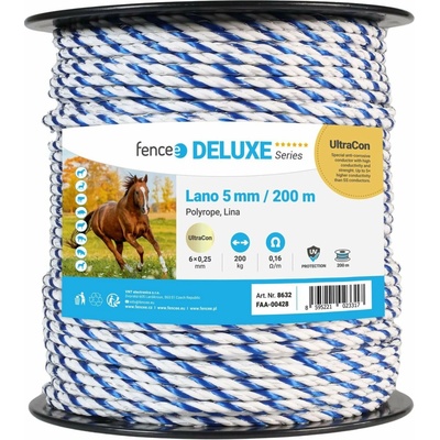 Lano pre elektrický ohradník, priemer 5 mm, modro-biele, 200 m, 0,16 Ω/m