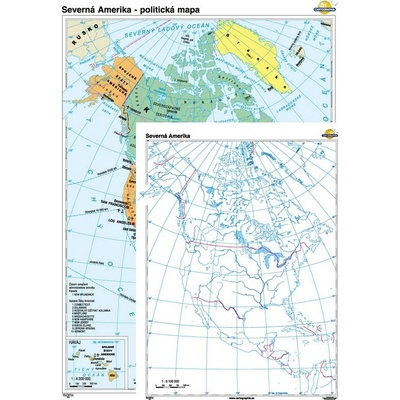 Cartographia Severná Amerika - politická mapa + slepá mapa DUO (100x140 cm), nástenná, fóliovaná, lištovaná