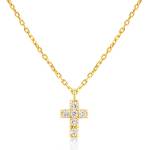 SAVICKI Колие с кръст, жълто злато 585, бели диаманти 0.05К, 43 см