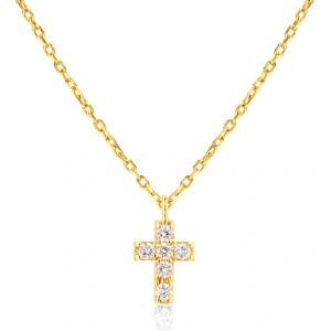 SAVICKI Колие с кръст, жълто злато 585, бели диаманти 0.05К, 43 см