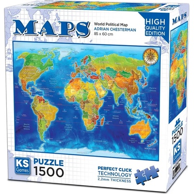 KS Games Пъзел KS Games от 1500 части - Световна политическа карта (22043)