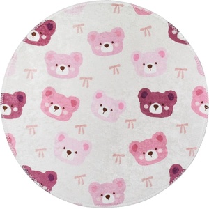 Vitaus Детски килим подходящ за пране розово и цвят слонова кост ø100 cm Cute Teddies Pink - Vitaus (KRN-KID-2133-Circle-100x100)