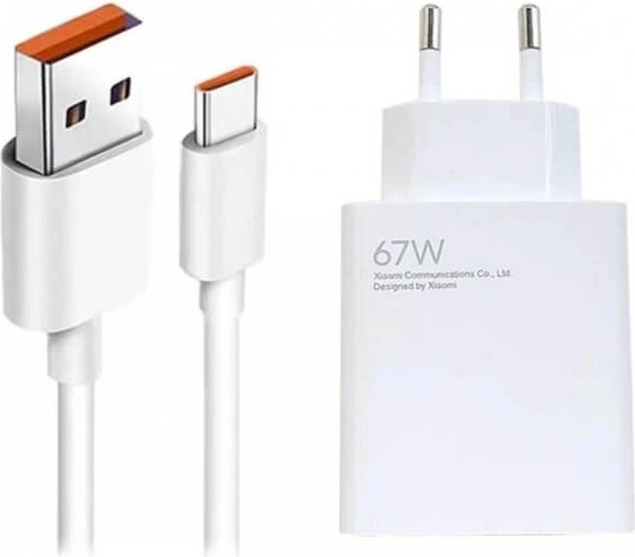 Xiaomi Оригинално Зарядно с Кабел, Xiaomi 67W Charging USB-A, Бял (Bulk) (BHR6035)