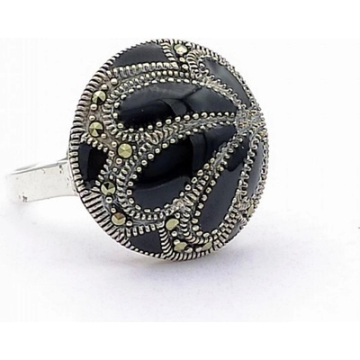 Zlato minerály Stříbrný prsten onyx a markazit ST05723sd57