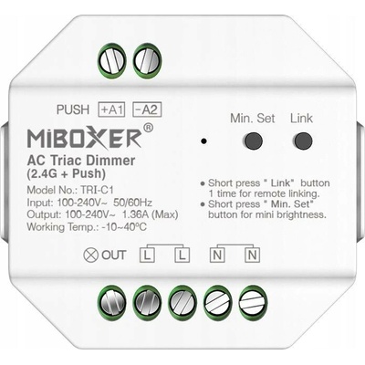 MiBoxer TRI-C1 Stmívač AC 100-240V 2.4GHz RF Push 0-100% 150/300W