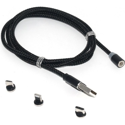 Bomba Nylonový magnetický USB kábel 3v1 pre iPhone/Android 1M Čierna B135 BLACK