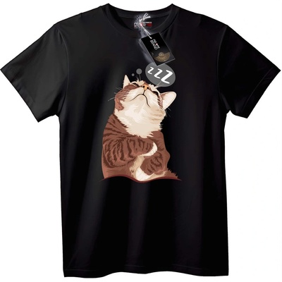 NOONEBRAND Тениска Спящо Коте Zzz - L, Black