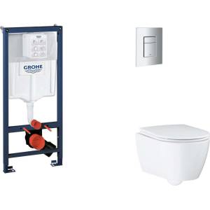 GROHE Rapid SL - Комплект за монтаж на стена, тоалетна чиния, седалка SoftClose и бутон Skate Cosmopolitan, матов хром SANI11BB2123 (SANI11BB2123)