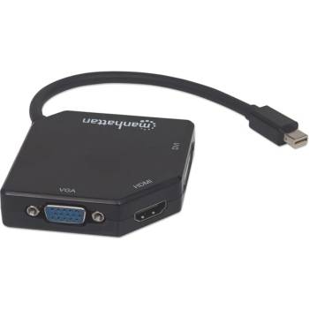 Manhattan Преходник Manhattan 3 in 1, от Mini DisplayPort(м), към HDMI(ж) / DVI(ж) и VGA(ж), черен