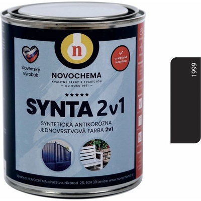 Novochema Synta 2v1 syntetická antikorozní jednovrstvá barva 2v1 0,75 kg 1999 Černá