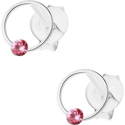 Šperky eshop puzetové náušnice stříbro tenký kroužek s růžovým krystalkem Swarovski I33.17