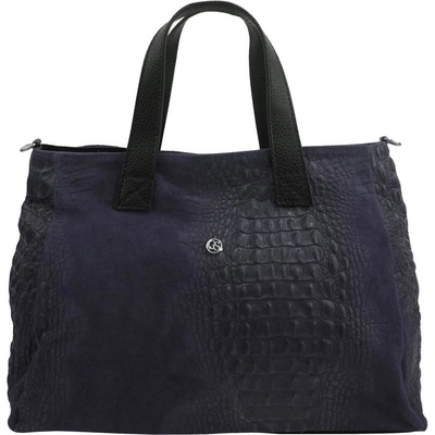 Grosso kožená mäkká dámska kabelka do ruky v kroko dizajne tmavo modrá