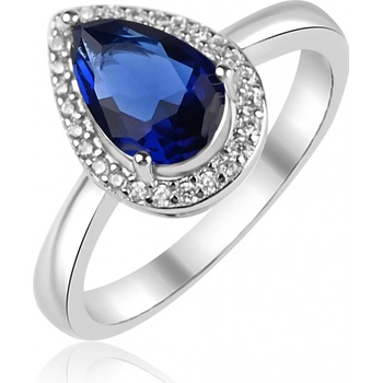 Meucci Stříbrný prsten s modrým kapkovitým zirkonem SS374R
