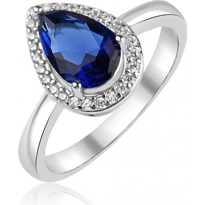 Meucci Stříbrný prsten s modrým kapkovitým zirkonem SS374R