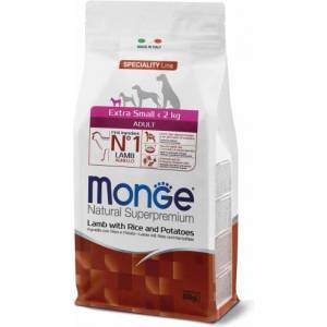 Monge Natural Superpremium Extra Small Adult Lamb, Rice & Potatoes - пълноценна суха храна за пораснали кучета от миниатюрни породи с агнешко, ориз и картофи - 800 гр, Италия - 1471