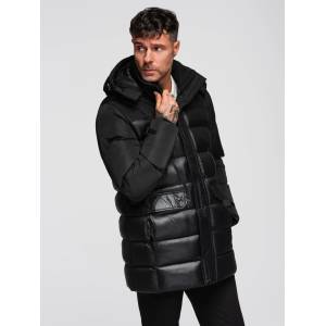 Ombre Clothing Мъжко прошивано яке с висок яка и качулка - черно V1 OM-JALJ-0266 Ombre Clothing Ombre Clothing | Cheren | МЪЖЕ | S