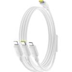 Baseus - Кабел за данни Silky (P10377706213-00) - Бързо зареждане, Type-C към Micro-USB, Lightning, USB-C, 100W, 1.5 м - Лунно бяло