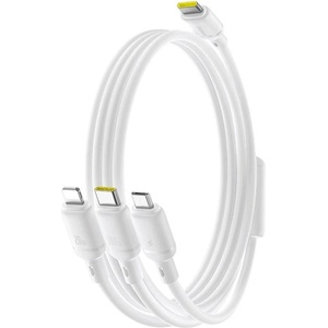 Baseus - Кабел за данни Silky (P10377706213-00) - Бързо зареждане, Type-C към Micro-USB, Lightning, USB-C, 100W, 1.5 м - Лунно бяло