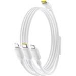 Baseus - Кабел за данни Silky (P10377706213-00) - Бързо зареждане, Type-C към Micro-USB, Lightning, USB-C, 100W, 1.5 м - Лунно бяло
