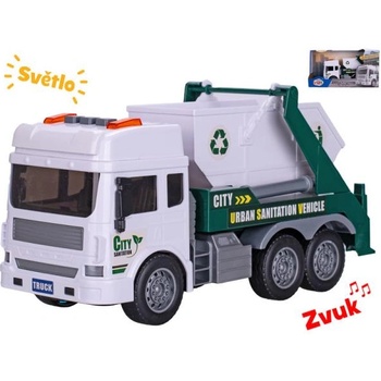 Mikro Автомобил за боклукчийски контейнер 28см с инерция на батерии със светлина и звук