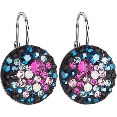 Evolution Group strieborné náušnice visiace s krištálmi Swarovski mix farieb okrúhle 31176.4 galaxy