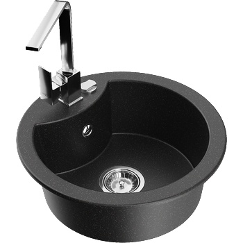 Mexen Diego гранитна мивка с 1 камера с кухненски смесител Rita, черен/сребърен металик - 6512-73-670300-00 (6512-73-670300-00)