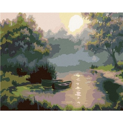 zuty malování podle čísel Loďky v podzimním úsvitu 100 x 80 cm bez rámu a bez vypnutí plátna