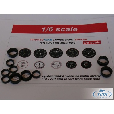 AEROCOCKPIT Palubní přístroje sada 1/6 WW I UK Aircraft s rámečky