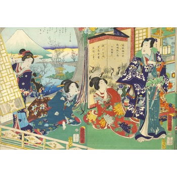 Grafika - Puzzle Utagawa Kunichika - Prince Genji Visiting a Residence Overlooking Mount Fuji - 1 000 piese
