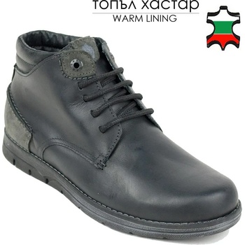 Image 1 of Български обувки Мъжки черни боти от естествена кожа със сив велур