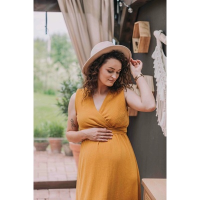 Mušelínové šaty pro těhotné a kojící matky Anna hořčicová – Zboží Dáma