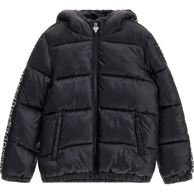 GUESS Зимно яке за момче в черно с контрастни ивици и надписи Guess