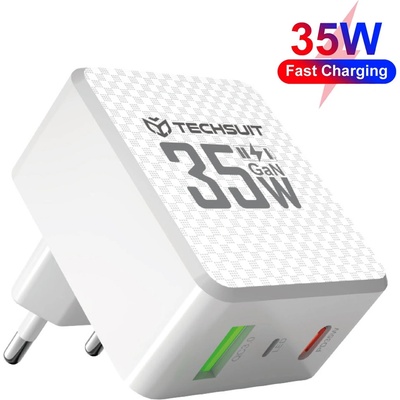 Techsuit Зарядно устройство Priza GaN, USB, Type-C, 35W - (CHPD173) - Бяло