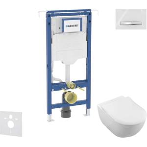 Geberit Duofix - Комплект от предстена инсталация, тоалетна чиния и седалка Villeroy Boch, бутони Sigma50, DirectFlush, SoftClose, CeramicPlus, алпийско бяло SANI11CK3117 (SANI11CK3117)