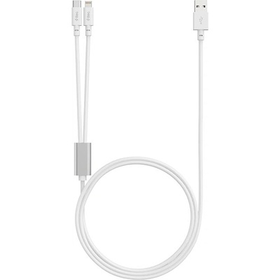 Ttec Кабел ttec - Duo, USB-A/USB-C/Lightning, 120 cm, бял (8694470828145)