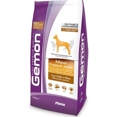 Gemon Medium &Maxi Junior Chicken - Суха храна с пиле и ориз за подрастващи кучета средни / 10 - 25 kg. / и големи породи / над 25 кг. /, 15 кг