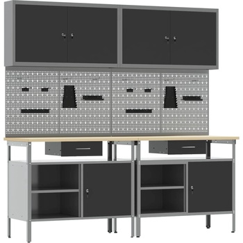 vidaXL Комплект работна маса 8 pcs Черно Прахово боядисана стомана (3321494)