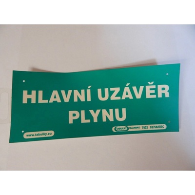 Cedulka Hlavní uzávěr plynu