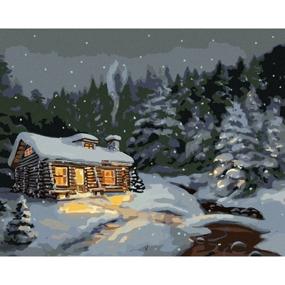 Zuty Malování Podle Čísel Zasněžený Srub Za Noci D. Rusty Rust 80 x 100 Cm Plátno Rám