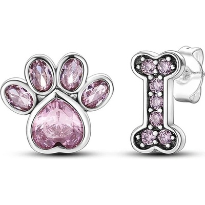 GRACE Silver Jewellery Stříbrné náušnice Psí tlapka a Kost stříbro 925/1000 E-KTE021/428 Stříbrná