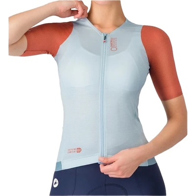 Castelli Дамска фланелка с къс ръкав за колоездене Castelli Women's Corretto Jersey Cycling jersey - Winter Sky / Hot Sauce - размер XL (156-2744-0415)