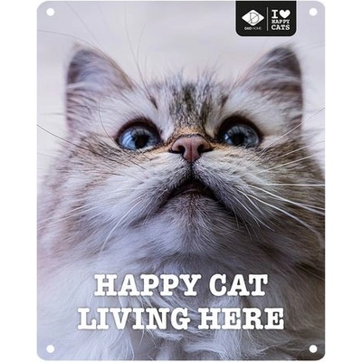 EBI D&D kovová tabulka: ,,Happy cat living here\" 20 x 25 cm